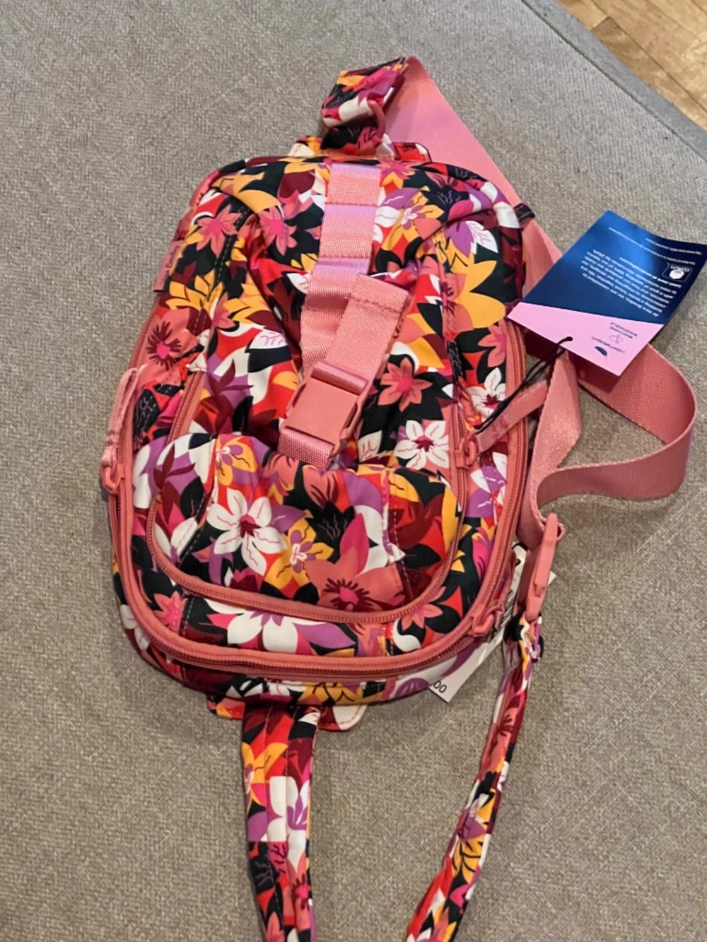 Vera Bradley Utility Sling Backpack Rosa Floral Pattern Zip & Flap Pocket Buckle - Picture 4 of 8